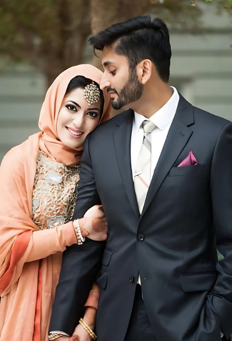 Muslim couple in wedding attire, matched through trusted Muslim matrimonial services in north-bergen