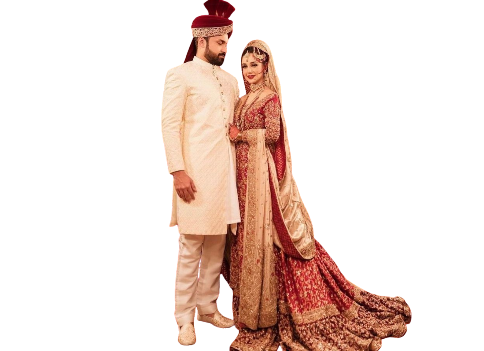 Traditional Muslim couple in wedding attire promoting Couple Match Services in Hicksville by Ismat Shaadi Services